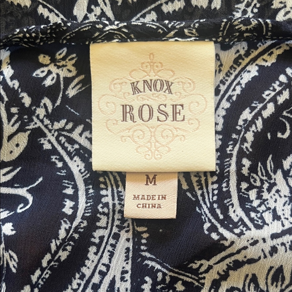 Knox Rose Navy Blue and White Paisley Peasant Boho Tunic Sz M - Picture 2 of 12
